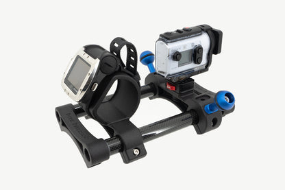 Example setup of the Rail Mount System with a action camera and dive computer mounted.